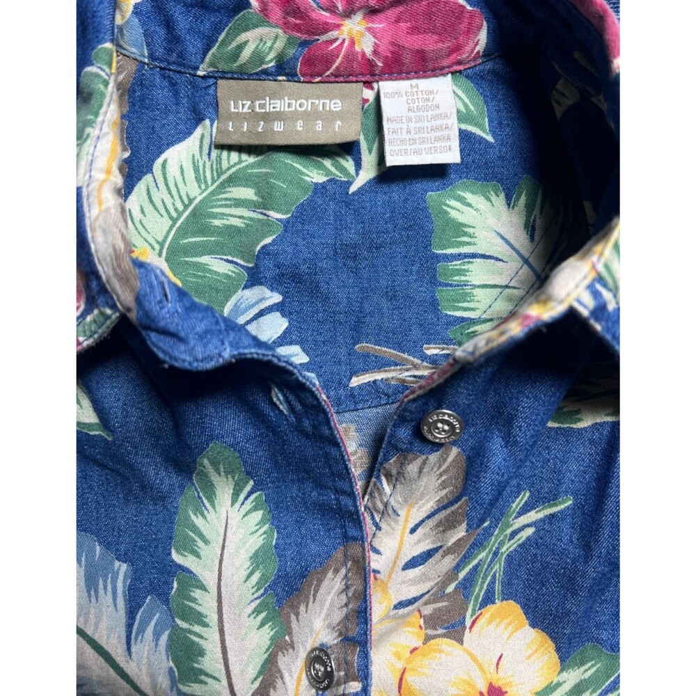 Liz Claiborne Lizwear Tropical Floral Cotton Hawaiian Shirt Womens Medium - Picture 3 of 7
